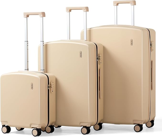 Hanke Hard Shell Luggage Sets 3 Pieces, Carry On and Checked Luggage Sets with Spinner Wheels, Durable PC Hardside Rolling Suitcase for Travel (16/24/28 Inch,Cuba Sand) by Hanke