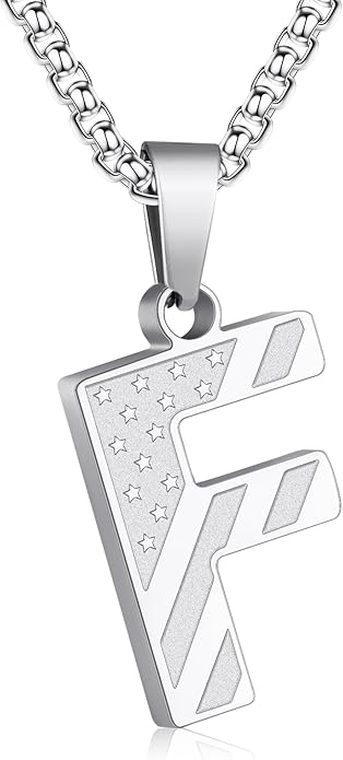 Zocomi Stocking Stuffers Christmas Gift - Initial Necklace Gifts for Men Boys, Stainless Steel American Flag Pendant Jewelry, Christmas Gifts Ideas for Kids Teen Boys