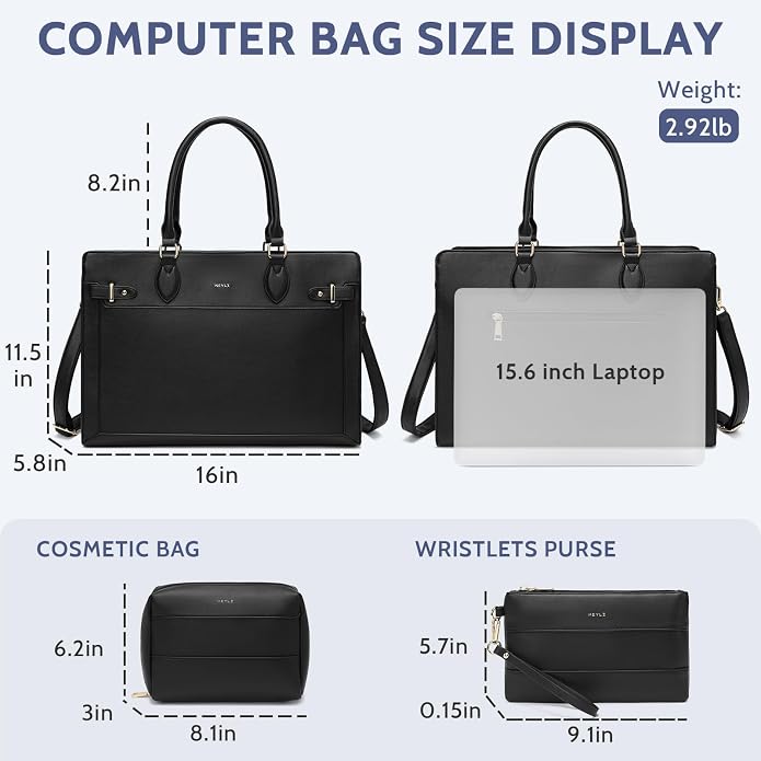 Keyli 3pc Sets Laptop Tote Bag for Women 15.6 Inch Work Bags Business Computer Briefcase Leather Messenger Shoulder Purses - Image 4