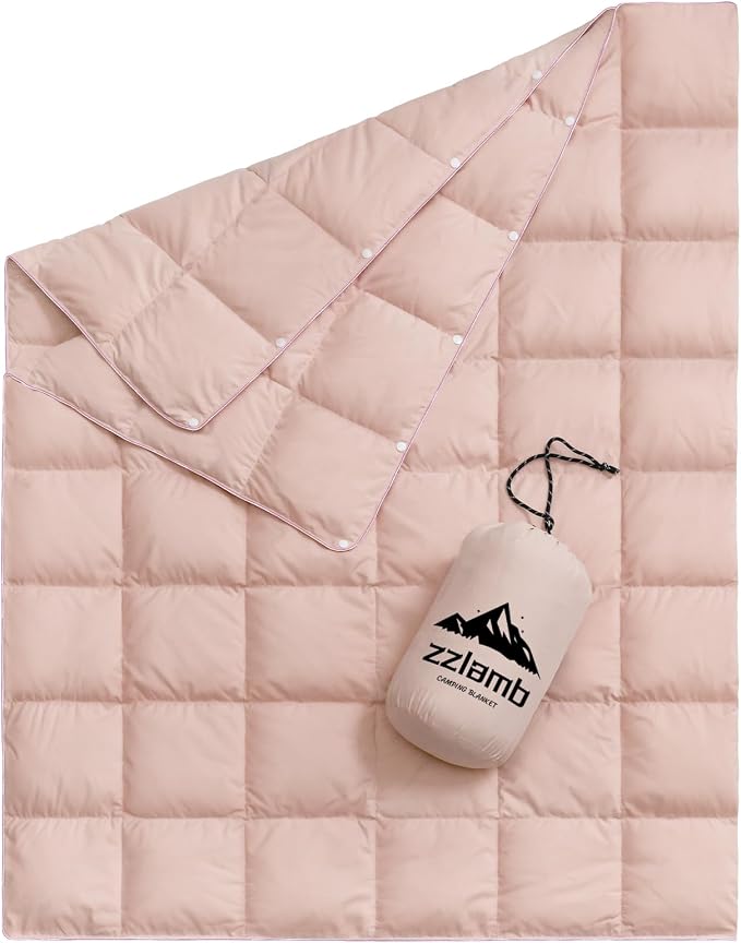 zzlamb Puffy Down Camping Blanket Water-Repellent, Down Throw Travel Blanket Portable for Outdoor, Light Warm Quilt for Couch Plane Car Theater Stadium Picnic RV Backpacking Hammock by zzlamb