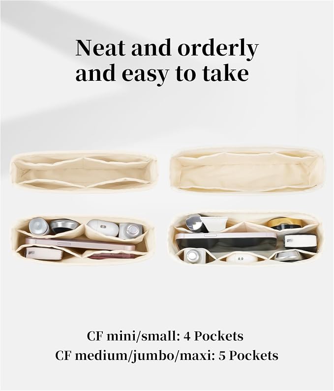 Purse Organizer Insert, Silky-Soft Lightweight Design, Multi-Pocket, Keeps Bag Organized & Protects Interior, Fits Chanel Classic Flap Mini, Ideal for Travel & Daily Use(Craie, CF Mini 20) - Image 6