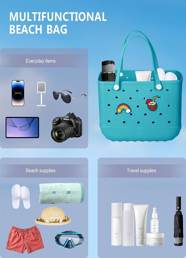 Baonat Beach Bag Rubber Tote Bag - Waterproof Travel Bag for Women Washable Tote Bag Handbag for Sports Beach Market Pool - Image 5