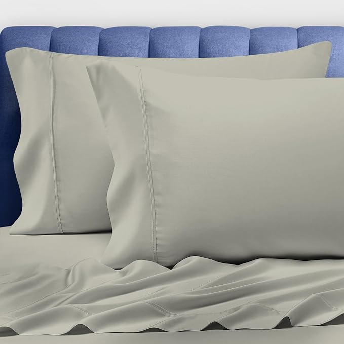 Pizuna Pure 100% Luxury Cotton King Size Pillow Case Silver, 1000 Thread Count 100% Long Staple Cotton Sateen Pillowcase, Pillow Covers with Stylish 4" Hem (Combed Cotton King Pillowcase) by Pizuna