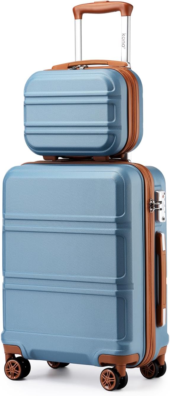 Kono Carry On Luggage Set Airline Approved with Spinner Wheels | Lightweight PC+ABS Carry On Suitcase with TSA Lock Durable Luggage Hardside Apricot Blue by Kono