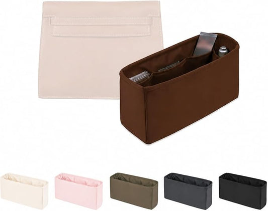 Women's Purse Organizer Insert - Satin & Lightweight Fabric with Inside Pockets, Portable for Commute, Travel, Shopping, and Evening, Multicolor Options, Fits for Kelly Danse(Gold,Danse 22) by KINGSINBAG