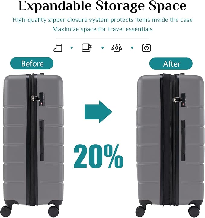 OLIXIS 24 Inch Luggage, Hardside Suitcase with Spinner Wheels, Lightweight ABS Hard Shell Checked Luggage, TSA Approved Lock, Expandable Medium Suitcase for Travel & Business–Deep Grey - Image 5