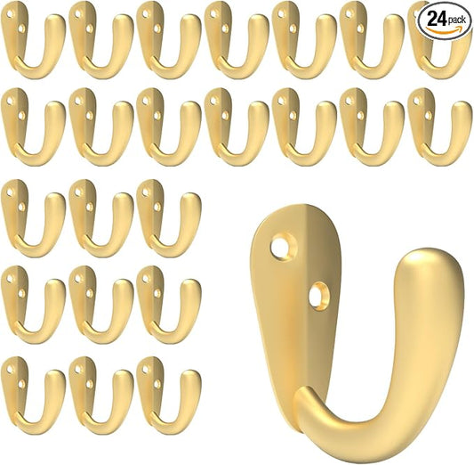 CBWLWJ 24 Pack Coat Hooks Wall Mounted Single Prong Robe Wall Hooks for Hanging Towel Hooks for Living Room, Bathroom, Kitchen, Bedroom for Coat, Bag, Scarf, Towel, Hat, Key, Cup (Gold) by CBWLWJ