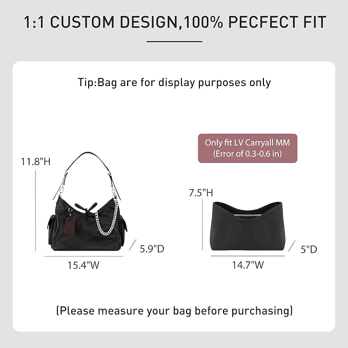 Dupontpaper Purse Organizer Insert Compatible with LV CarryAll Cargo Vibe MM Bag,Upgraded Lightweight Water-Resistant Bag Organizer Insert Shaper for Luxury Handbag Tote（Black, MM） - Image 2