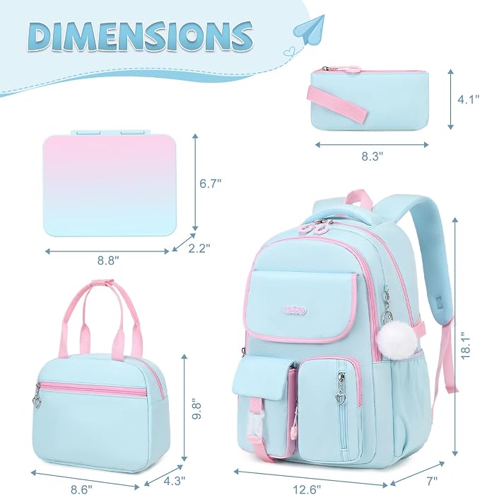DIGOBAY Backpacks for Girls, 6PCS School Backpack with 43OZ Bento Box Lunch Bag Pencil Pouch for Teen Girls Kids Elementary Primary Middle High College Travel School bag Bookbag Set - Image 2