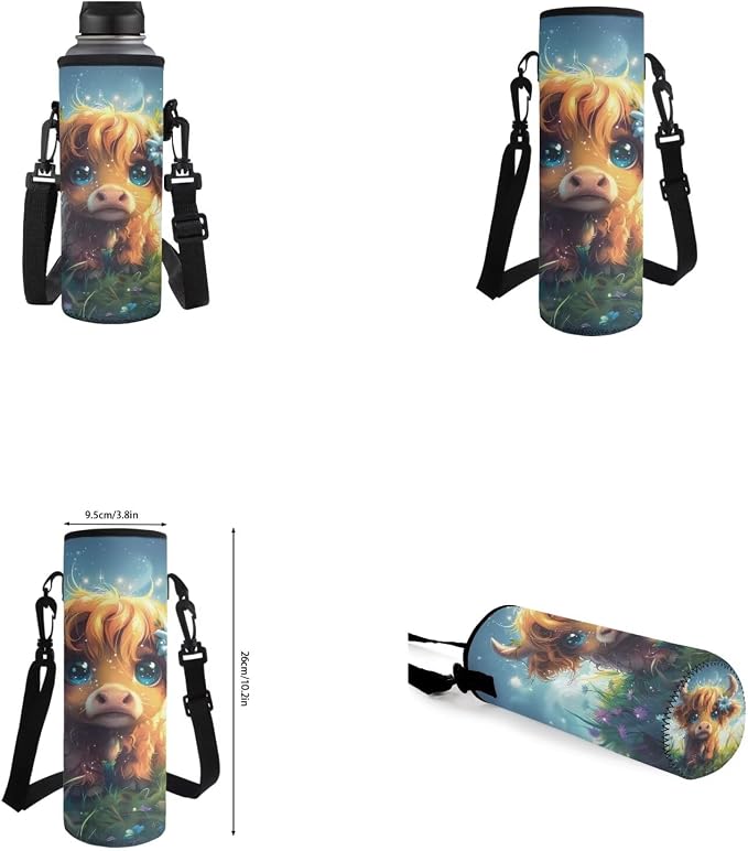 Highland Cow Backpack for Girls Kids Backpack with Lunch Box Water Bottle Carrier and Cute Pencil Case 4PCS Set Bookbag with Front Pocket 17 inch Large Capacity School Bag for Elementary Girls - Image 6