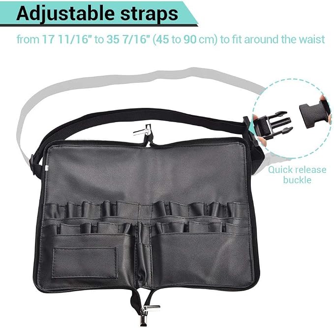 BYOOTIQUE Multi Makeup Brush Holder Waist Zipper Bag with Belt Strap MUA | Waterproof,Travel Cosmetic Multi Pockets Bag,Portable Waist Pouch,Hair Salon Scissor Storage,Hairstylist - Image 5