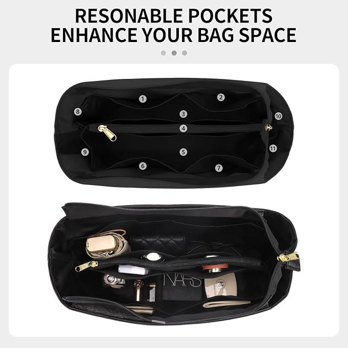 Tote Bag Organizer Insert, Purse Inner Suit for PM HandBag, Makeup Liner HandBag Shaper (Black, PM) - Image 4