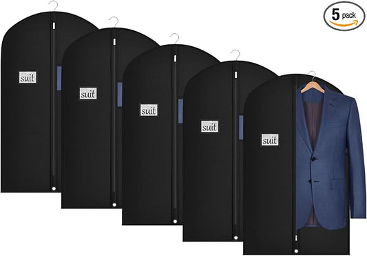 Univivi Hanging Garment Bags Suit Cover for Storage, 40 Inch, 5 Pack, Black | Breathable Suit Bag, Dustproof Hanging Clothing Bag, Clear Window and ID Card Holder for Suits, Jackets, Skirts by Univivi