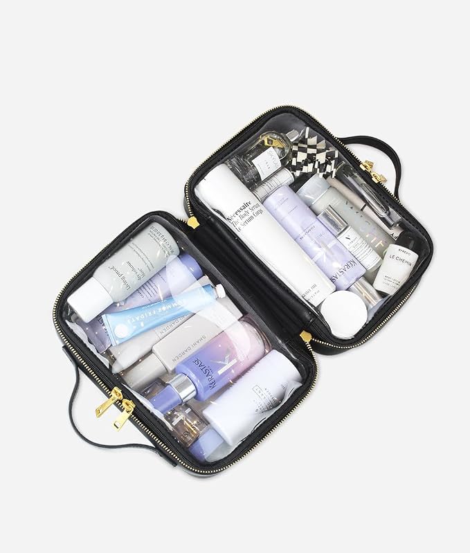FAWN DESIGN The Toiletry Case, Hanging Travel Toiletry Bag for Women, 2 Compartments, Premium Matte Faux Leather Clear Toiletry Bag, Zippered Large Toiletry Bag, Easy to Clean, 9.5 x 3.5 x 6.5 inches - Image 4