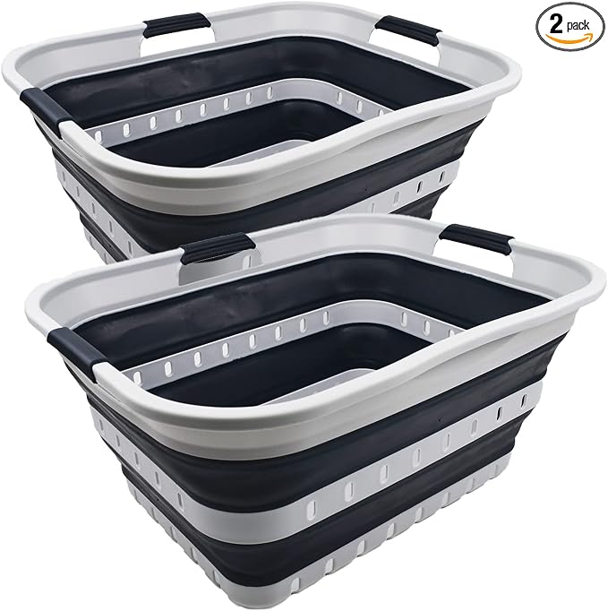 SAMMART 42L (11 gallon) Collapsible Plastic Laundry Basket - Foldable Pop Up Storage Container/Organizer - Portable Basket - Space Saving Hamper (Grey/Slate Grey (Set of 2)) by SAMMART