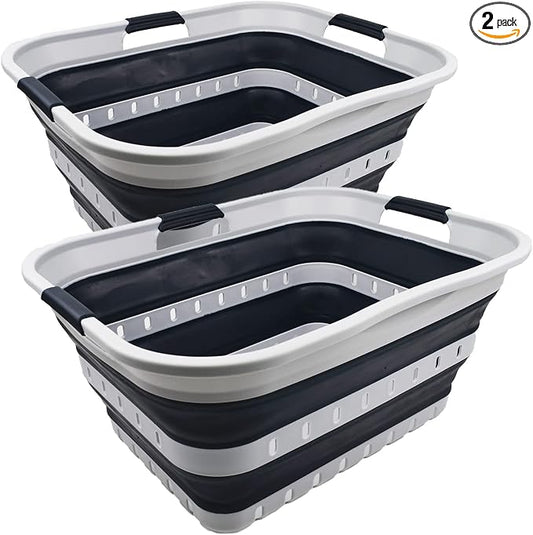 SAMMART 42L (11 gallon) Collapsible Plastic Laundry Basket - Foldable Pop Up Storage Container/Organizer - Portable Basket - Space Saving Hamper (Grey/Slate Grey (Set of 2)) by SAMMART