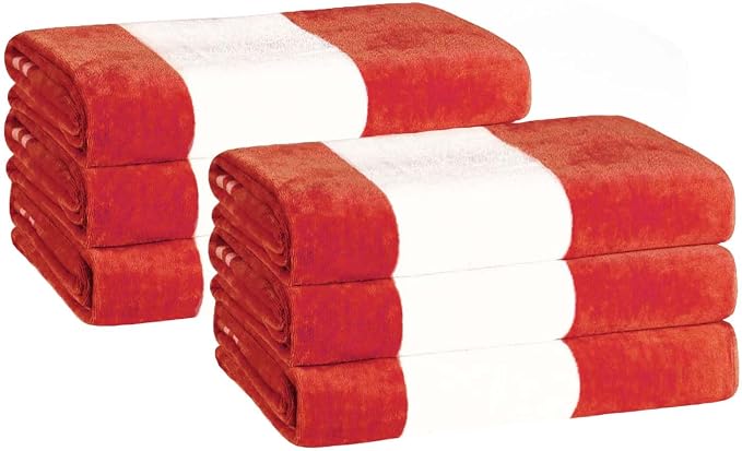 Superior Cotton Striped Beach Towels, Colorful Towels for Adult, Kid, Pool, Swimming, Sand, Travel, Large Oversized, Absorbent, Fast Drying, Bath Basics, Cabana Collection, Set of 6, Coral - Image 4