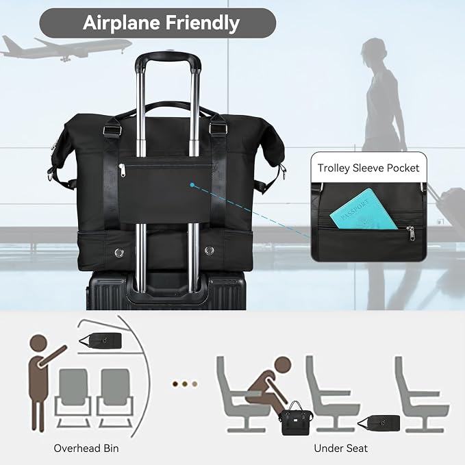 Voova Weekender Bags for Women, Large Travel Duffle Bag for Personal Item Travel with Shoes Compartment, Carry On Overnight Bag with Toiletry Bags 4 Pack Set for Men, Gym, Hospital, Yoga (Black) - Image 5
