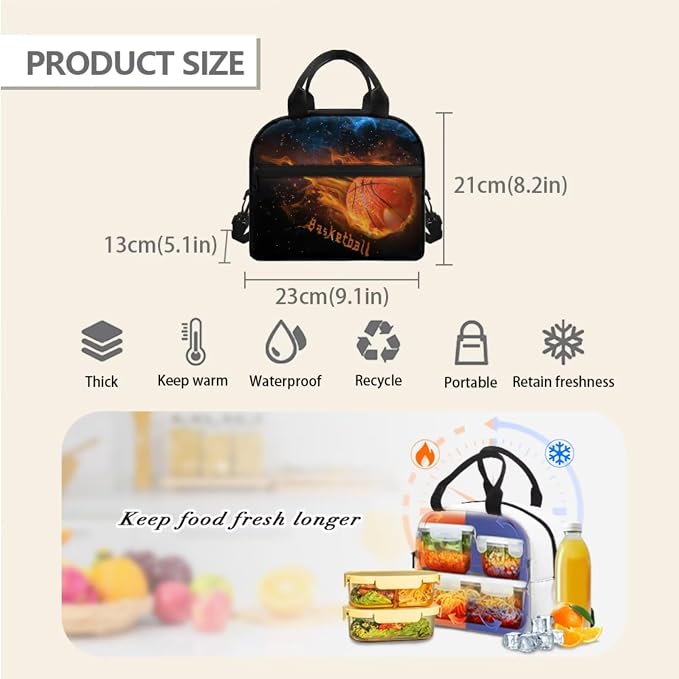 Basketball Bookbag for Boys 8-12 School Backpack 3 Pcs Set Kids School Bag with Lunch Tote Bags and Pencil Box Organizer Casual Daypack - Image 5