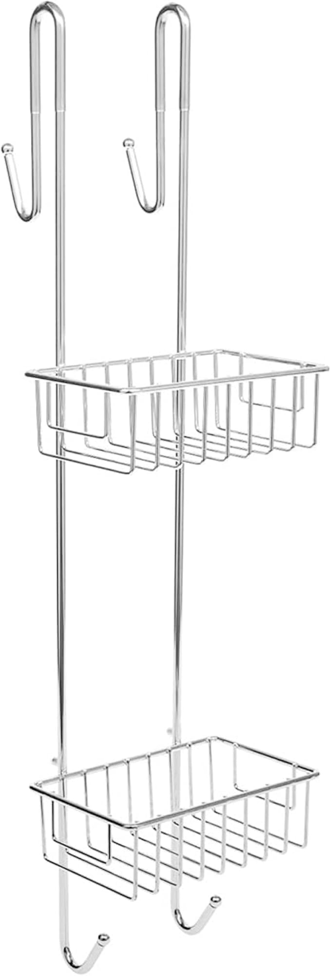 Bamodi Shower Caddy Hanging - 2 Tier Over Door Chrome Plated - No Drilling Required - Fits Shower Screens up to 0.78 inches - Hangable Shower Rack with 2 Towel Hooks (27.5 x 7.5 x 7.3 INCHES) by Bamodi