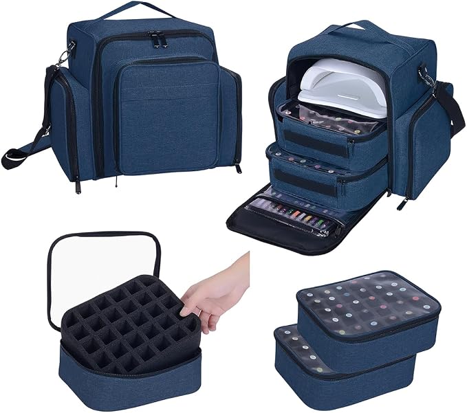 Nail Polish Organizer Case Hold 60 Bottles with 2 Detachable Bag,Blue | Portable Travel Storage Box Designed for Women's Nail Tools, Essential Oils and Cosmetics Sets - Image 6