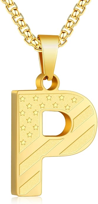 Zocomi Stocking Stuffers Christmas Gift - Initial Necklace Gifts for Men Boys, Stainless Steel American Flag Pendant Jewelry, Christmas Gifts Ideas for Kids Teen Boys