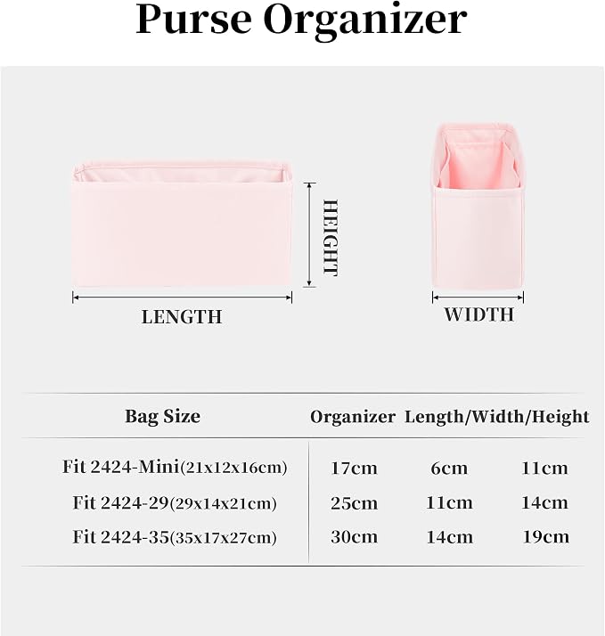 Women's Purse Organizer Insert - Satin & Lightweight Fabric with Inside Pockets, Portable for Commute, Travel, Shopping, and Evening, Multicolor Options, Fits for Kelly 24-24(Pink, 2424mini) - Image 7