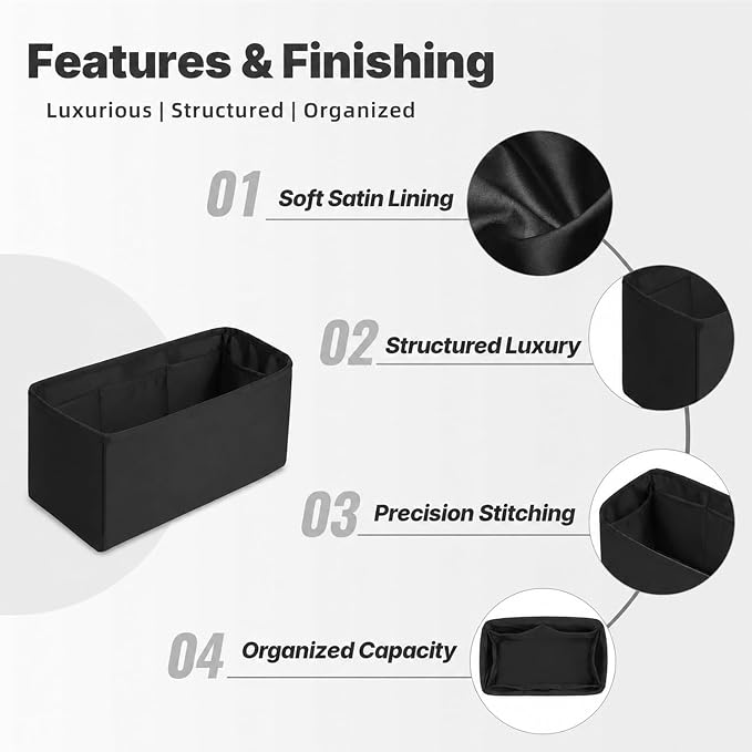 Organizer Insert for Onthego GM, Satin Purse Organizer for Luxury Bag, Lightweight and Soft Purse Dividers for Woman Handbags, Multiple Pockets with Organized Capacity(Black, GM) - Image 7