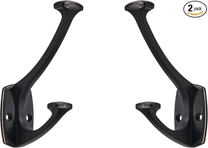 2 Pack Oil Rubbed Bronze Hooks Decorative Heavy Duty Solid Large Coat Hooks for Towel Hanging Coats Robe Wall Mounted Towel Bags Door Back Bathroom Wall Hook. by ZAUYX