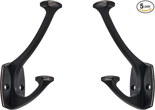 5 Pack Oil Rubbed Bronze Hooks Decorative Heavy Duty Solid Large Coat Hooks for Towel Hanging Coats Robe Wall Mounted Towel Bags Door Back Bathroom Wall Hook. by ZAUYX