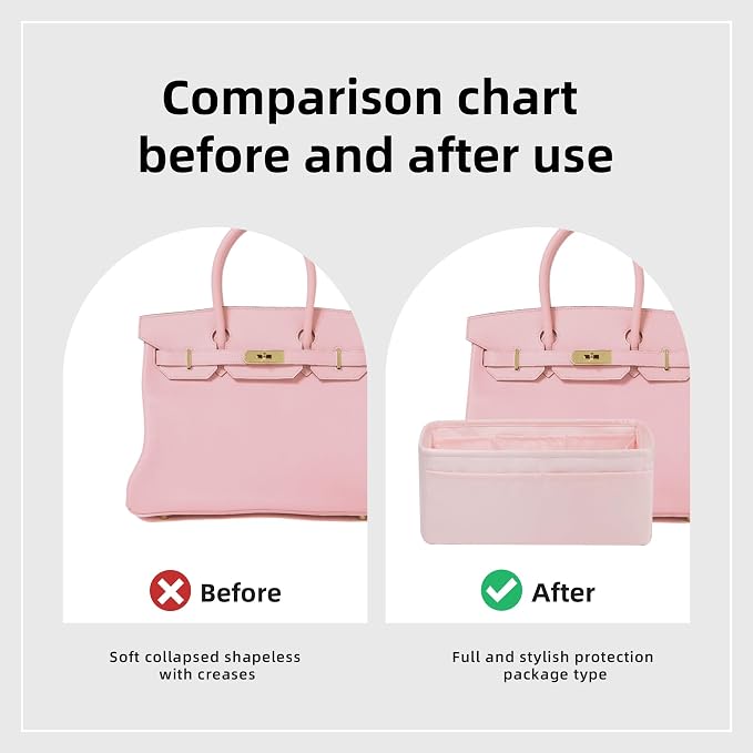 DGAZ Purse Organizer Silky Smooth,Silk,Luxury Handbag Tote in Bag Shapers, Women- Fits Birkin25/30/35/40 Bags (Pink, BK35) | Soft and Lightweight,Perfect Fit,Multi-pocket Storage,Bag Protector,Luxury Bag Care,Handmade,for Smooth Bag Organizer - Image 4