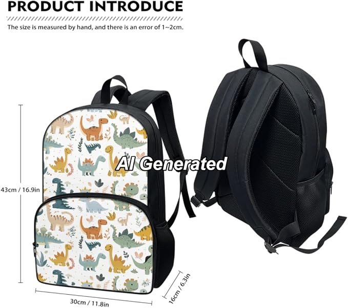Dinosaur Kids Backpack Boys Girls for Preschool Child Bookbag Preschool Backpack Primary Elementary School Bags with Lunch Bag and Pencil Case, 3Pcs - Image 3