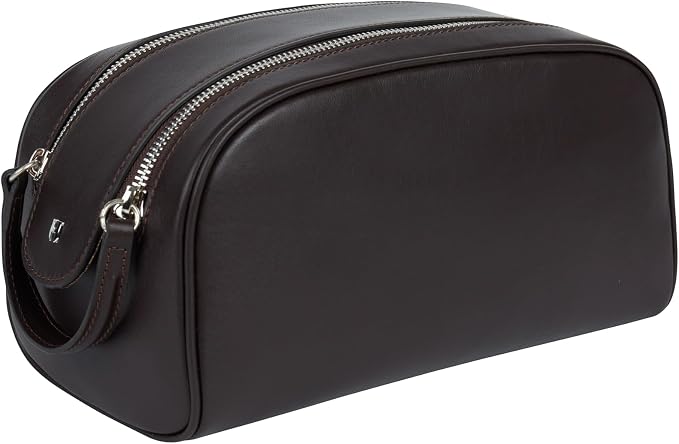 Full-Grain Leather Toiletry Bag for Men & Women | Travel Dopp Kit & Makeup Organizer | LWG Gold-Rated Certified | Durable Zip Closure, Carry Handle | Gift & Daily Use, Brown by HelmbrookLondon