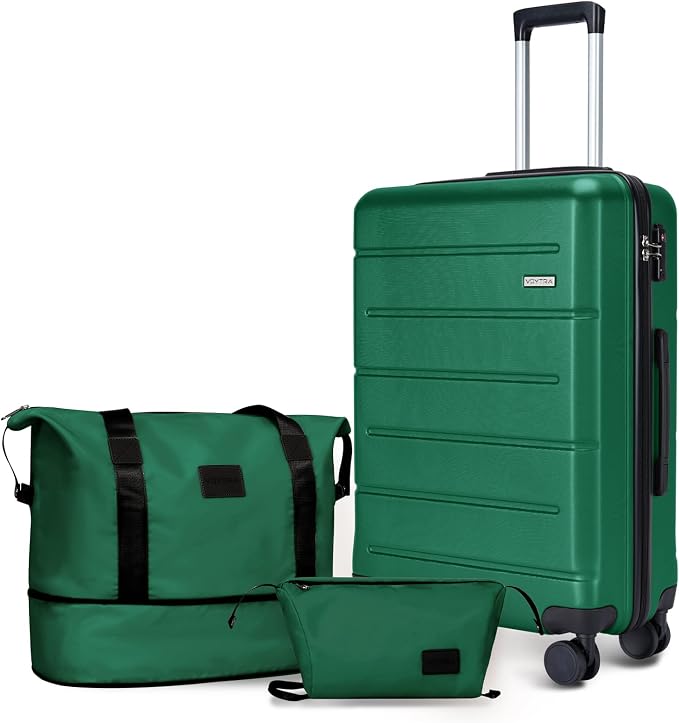 3 Piece 20" ABS Hardshell Suitcase Eco Friendly Travel Gear with Silent Dual Wheels, TSA Lock & YKK Zipper | Perfect for Nature Lovers & Sustainable Tourism (Green) by VoytraLuggageSuitcase