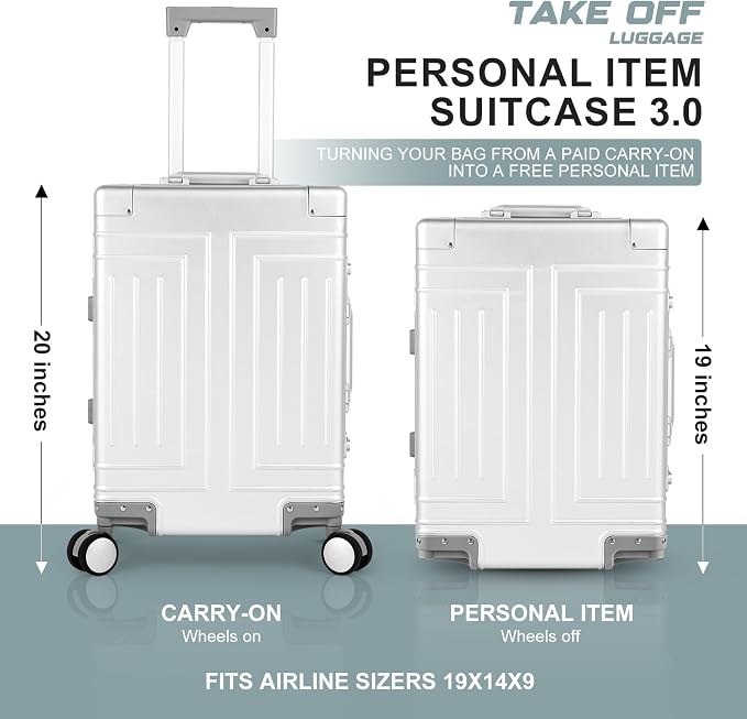 All Aluminum 20'' Luggage with Removable Spinner Wheels,Provide Spare Wheels.Carry on Luggage 22 x 14 x 9 Airline Approved Lightweight Metal Hard Shell Zipperless Suitcase - Image 4