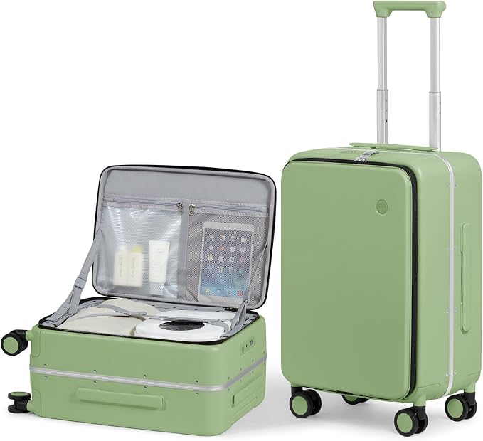 mixi 20 Inch Carry On Luggage 22x14x9 Airline Approved PC Hard Shell Suitcase Top Opening Aluminum Frame Travel Suitcases with Wheels, Avocado Green by MIXI