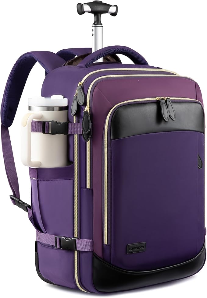 LOVEVOOK Rolling Backpack for Women, 50L Travel Backpack with Wheels, Carry on Luggage for Men, 17.3 Inch Wheeled Laptop Bag, Flight Approved Personal Item Suitcase by LOVEVOOK