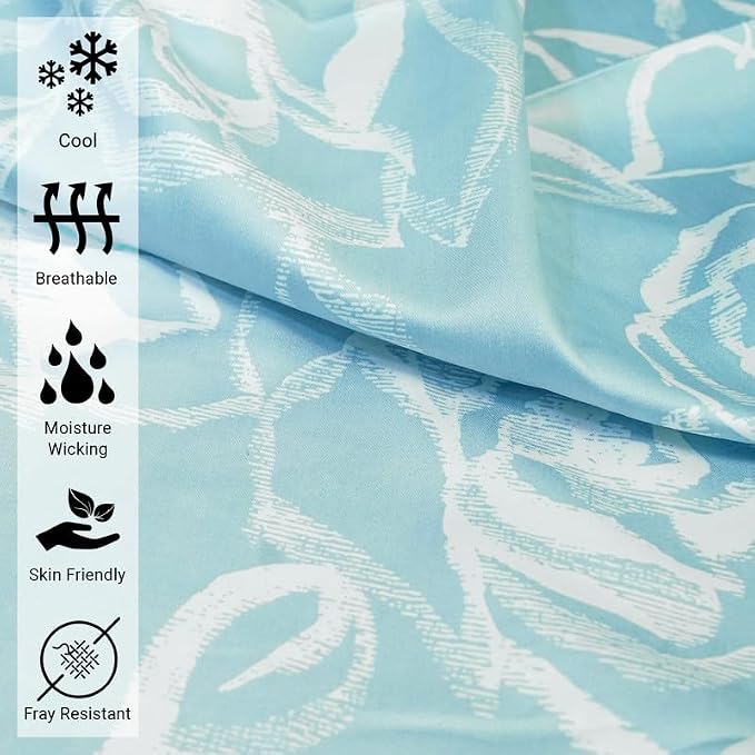 Pizuna Pure 100% Cotton Flat Sheets Only King Blue Simply Floral (1 PC), Luxurious 400 Thread Count Long Staple Cotton Sateen with 4" Hem (Combed King Flat Sheet Only Cotton) - Image 2