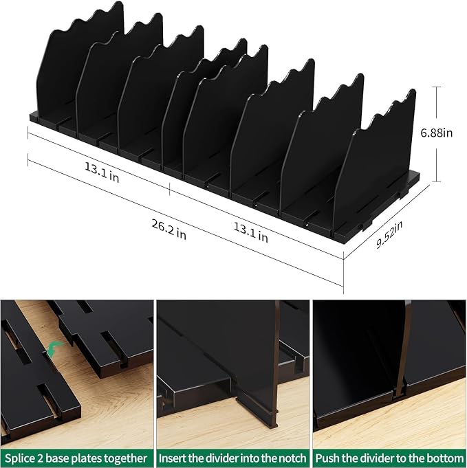 SPACEKEEPER Shelf Divider for Closet, 2 Pack Adjustable Purse Organizers Handbag Separators Storage Organizer Bookshelf Separator Dividers in Bedroom Office Kitchen Bathroom, Black - Image 2