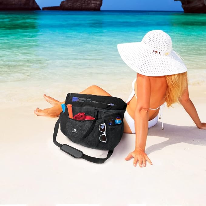 Red Suricata Mesh Beach Bag with Zipper - Extra Large Beach Tote Bag – Pool Bag | with Zipper - Image 7