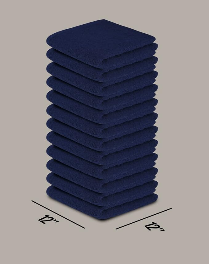 100% Cotton Washcloths 24 Pack (12x12 Inches) Soft, Highly Absorbent Washcloth, Face Towels, Wash Cloths for Face, Ring Spun, Bulk Pack (Navy Blue/White) - Image 3