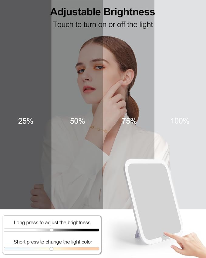 Chomeiu Makeup Bag with LED Mirror, Cute Cosmetic Bags for Women and Girls, Travel Train Case Artists Organizer Large Make Up Bags with 3 Color Light Up Mirror & Removable Brush Compartment, Pink - Image 6