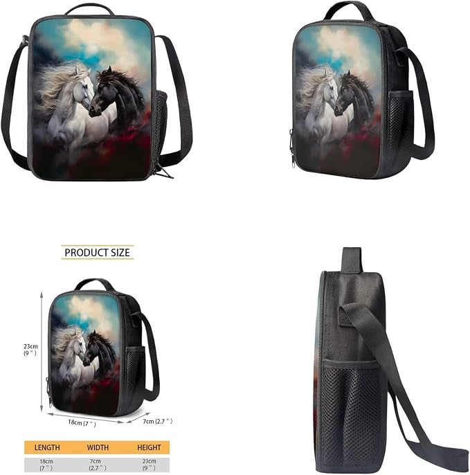 Horse Backpack for Boys Girls Backpack with Lunch Box Water Bottle Carrier with Strap and Soft Pencil Case 4PCS Set Bookbag with Front Pocket for School Teens 17 inch Large School Bag for Kids - Image 4