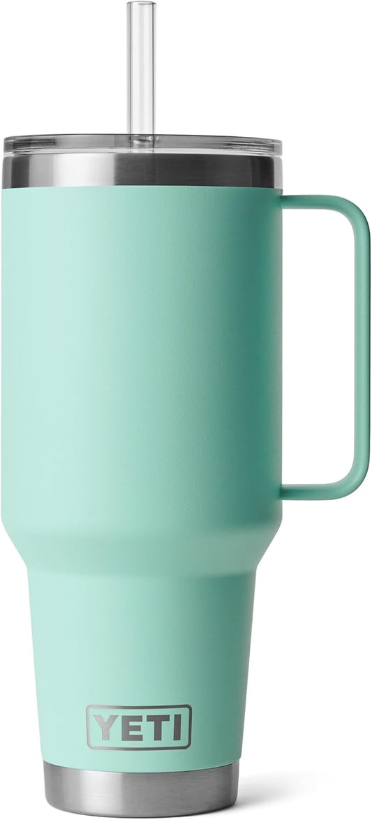 YETI Rambler 42 oz Tumbler with Handle and Straw Lid, Travel Mug Water Tumbler, Vacuum Insulated Cup with Handle, Stainless Steel, Seafoam