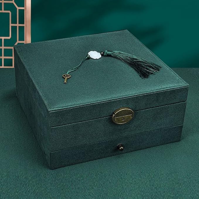 Jewelry Organizer 5 Layers Velvet Square Jewelry Box Women Necklace Ear studs Display Bangles Large Jewelry Storage Case Drawer GY306 (Green) - Image 9