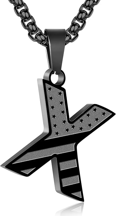 Zocomi Stocking Stuffers Christmas Gift - Initial Necklace Gifts for Men Boys, Stainless Steel American Flag Pendant Jewelry, Christmas Gifts Ideas for Kids Teen Boys