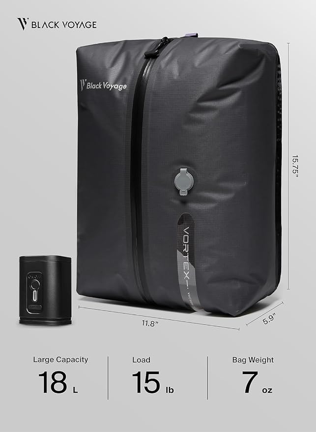 Black Voyage Reusable Vacuum Compression Travel Bag for Carry-On Suitcase and Backpack, Recycled IPX8 Waterproof Space Saver Vacpack (1-Pack, 18L - No Pump) - Image 2