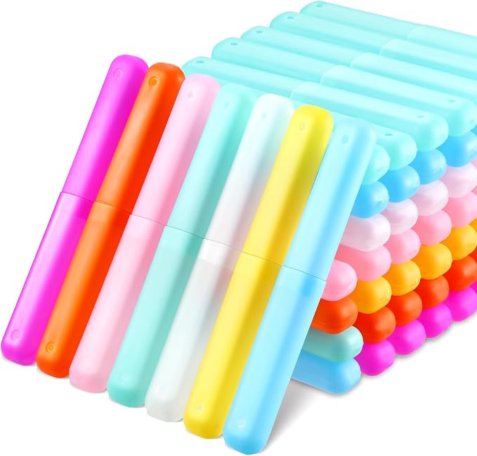 60 Pieces Plastic Toothbrush Holders Portable Travel Toothbrush Case Cover Protector Case Holders for Indoor Outdoor Travel Trip Home Camping School (Colorful) - Image 2