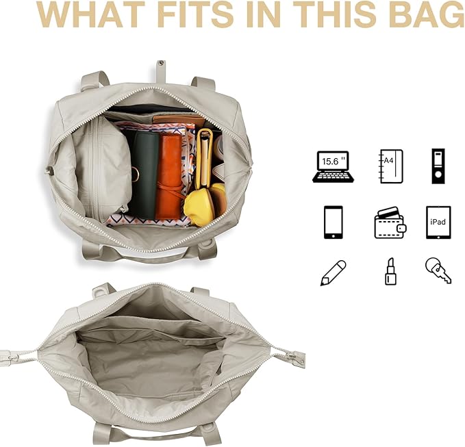 BAGSMART Gym Bag for Women, Carry on Weekender Overnight Bag, Travel Duffel Bags with Trolley Sleeve, Personal Item Travel Bag Tote Bag Workout Dance Bag, Beige-M - Image 6