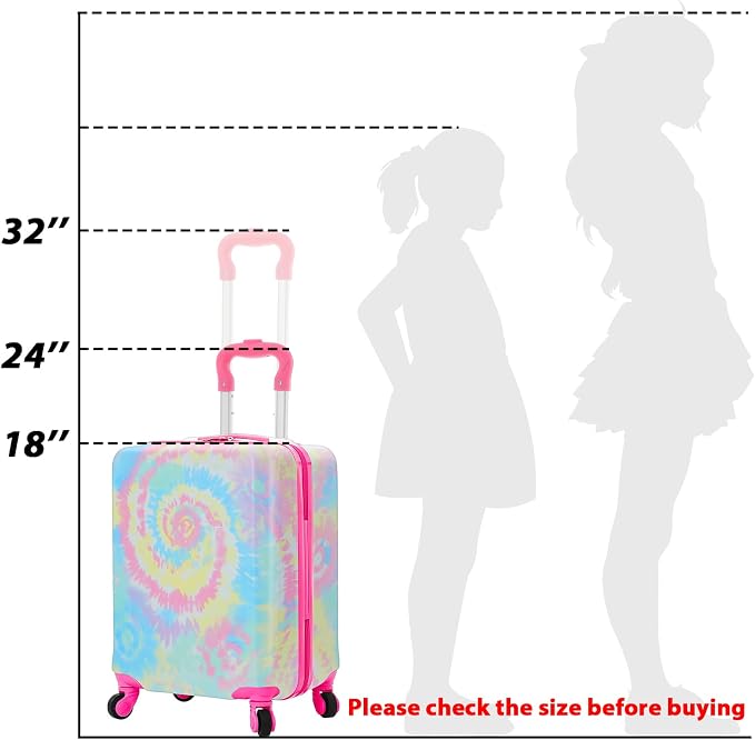 Redbaker 6 Pcs Kids Luggage Set, 17 Inch Rolling Suitcase with Backpack Lunch Bag Neck Pillow, Tie-dye Travel Set for Summer Vacation Sleepover Back to School Gift - Image 3
